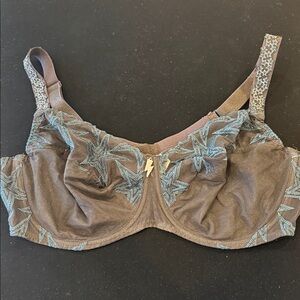 Embroidered Brown Bra with Blue Accents
